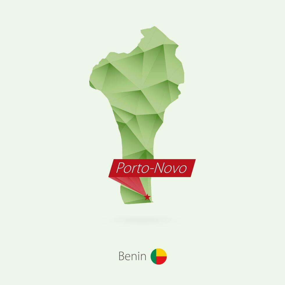 verde gradiente baixo poli mapa do benin com capital porto-novo vetor