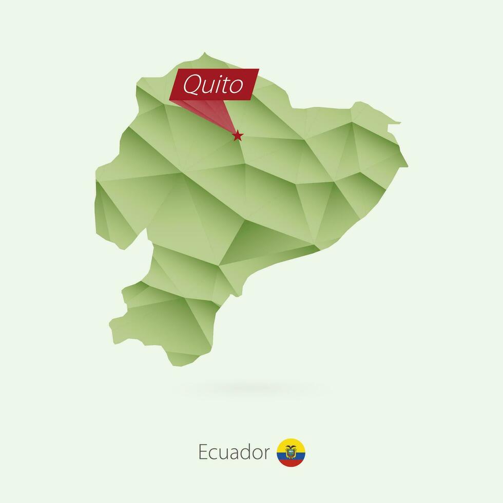 verde gradiente baixo poli mapa do Equador com capital quito vetor