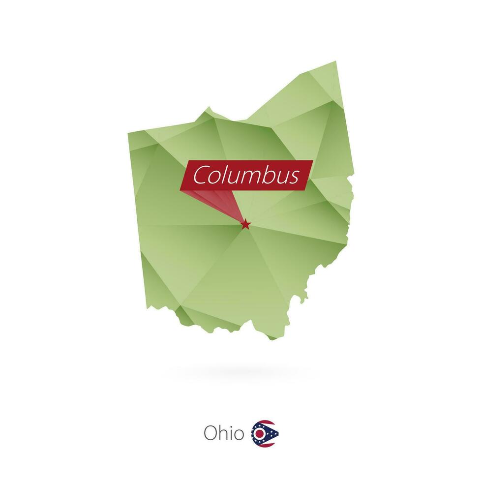 verde gradiente baixo poli mapa do ohio com capital Colombo vetor