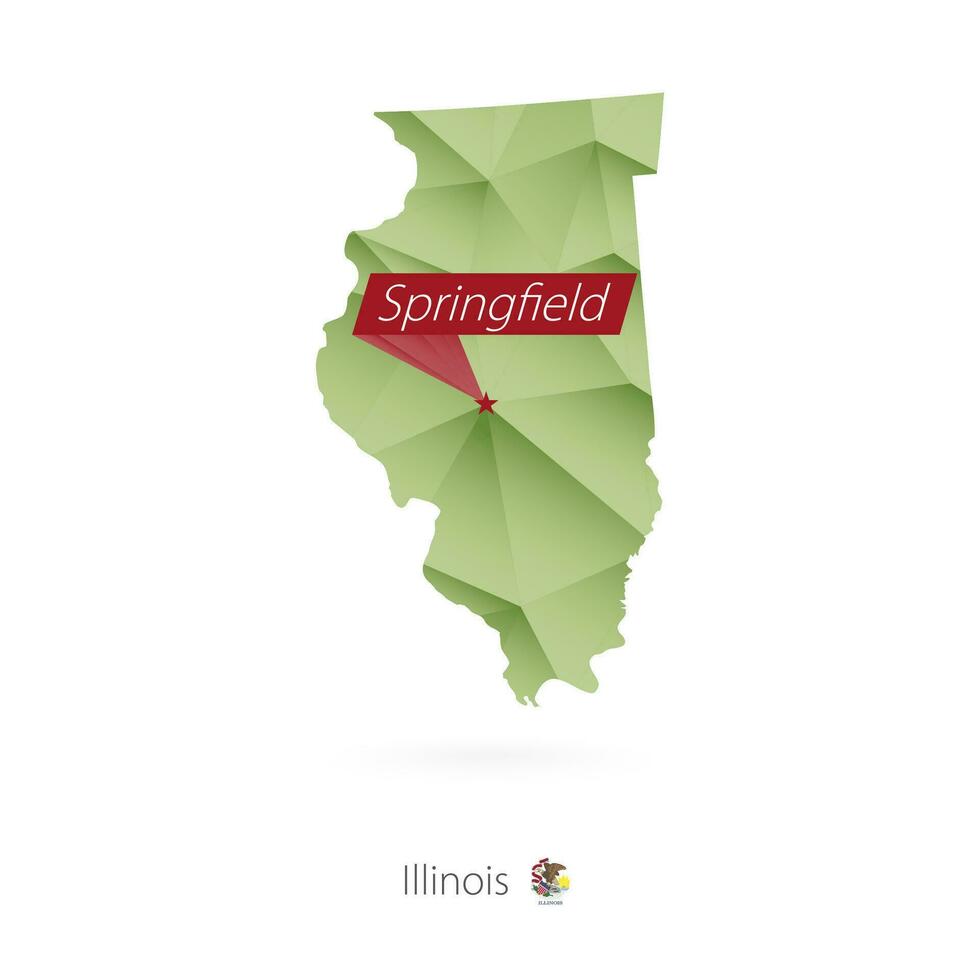 verde gradiente baixo poli mapa do Illinois com capital Springfield vetor