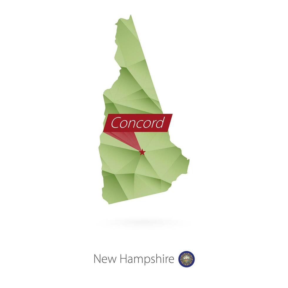 verde gradiente baixo poli mapa do Novo Hampshire com capital concórdia vetor