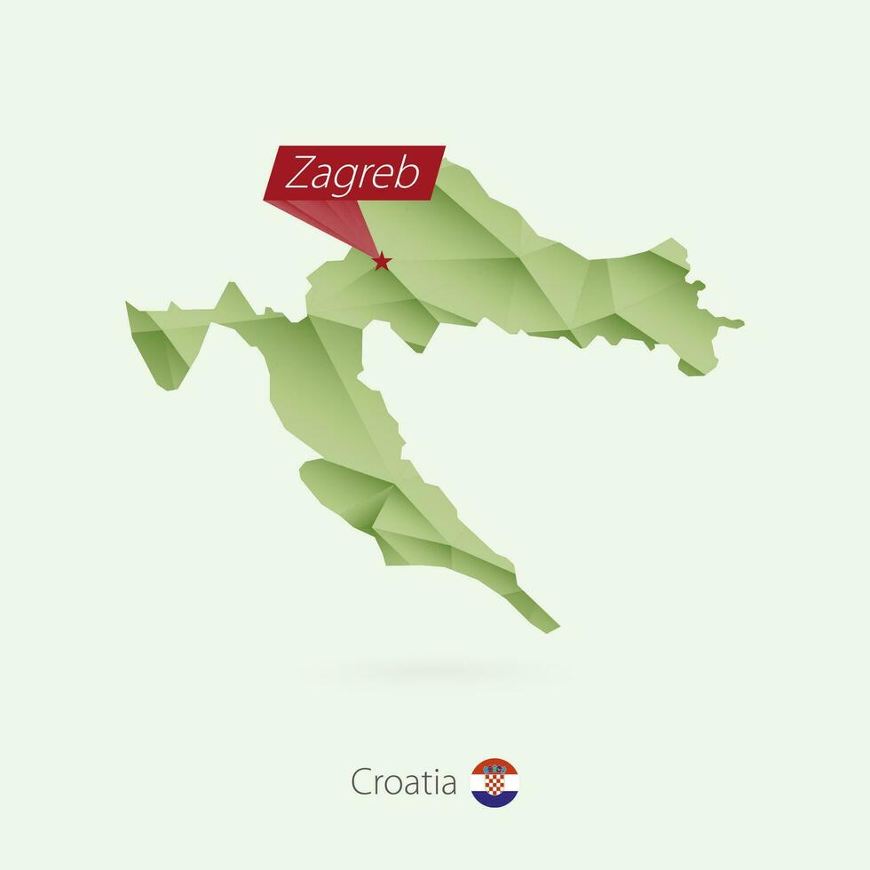 verde gradiente baixo poli mapa do Croácia com capital zagreb vetor