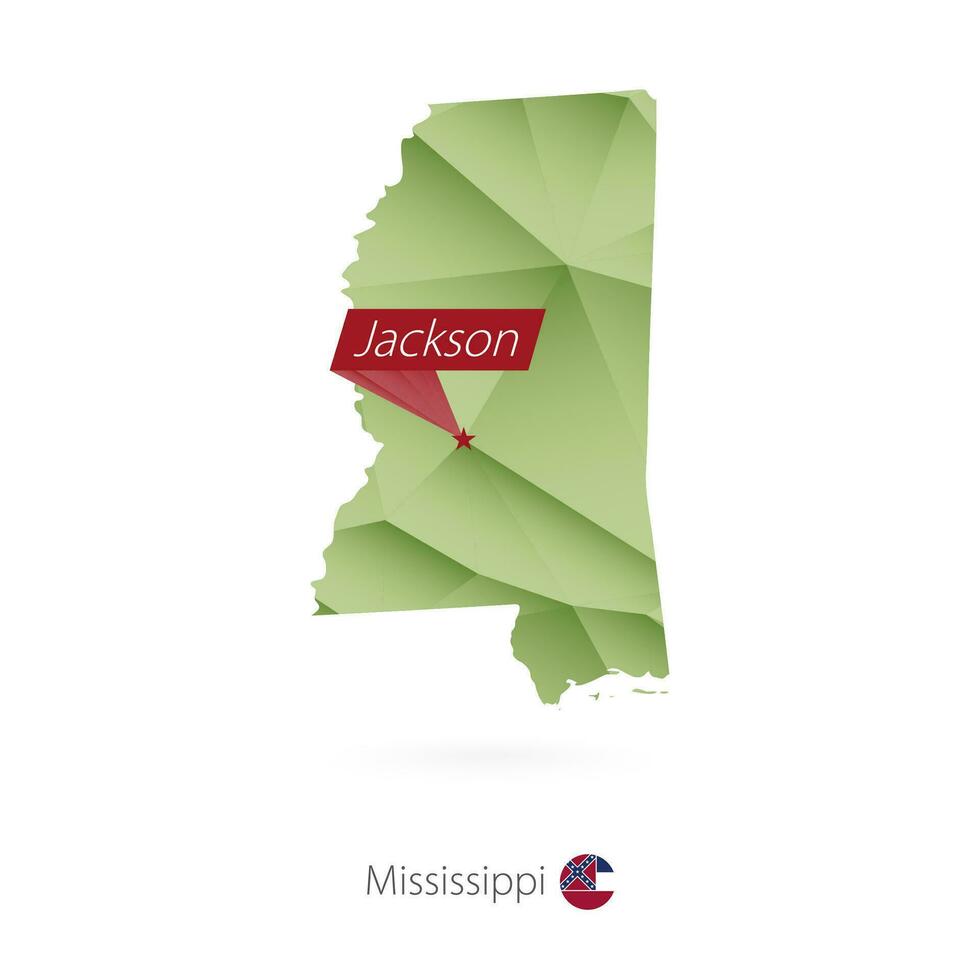 verde gradiente baixo poli mapa do Mississippi com capital jackson vetor