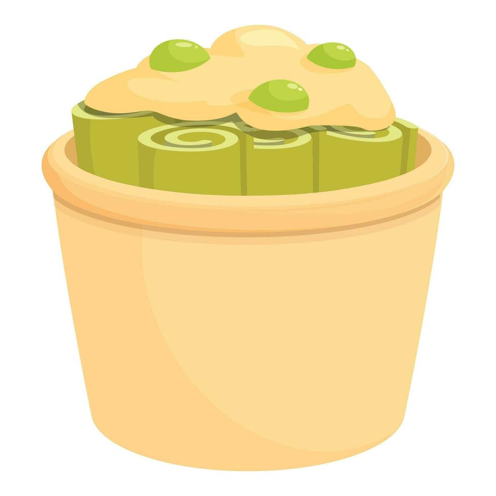 verde frito gelo creme ícone desenho animado vetor. festa Comida prato vetor