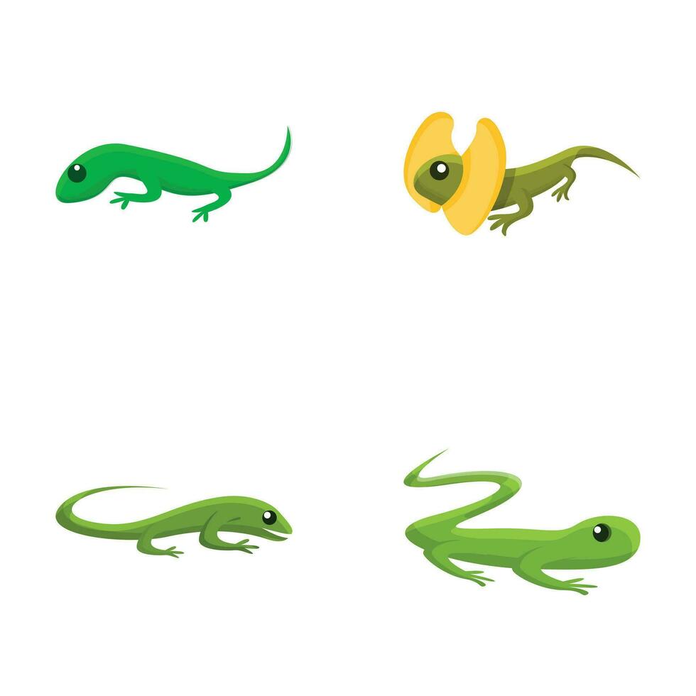 lagarto ícones conjunto desenho animado vetor. verde lagarto vetor