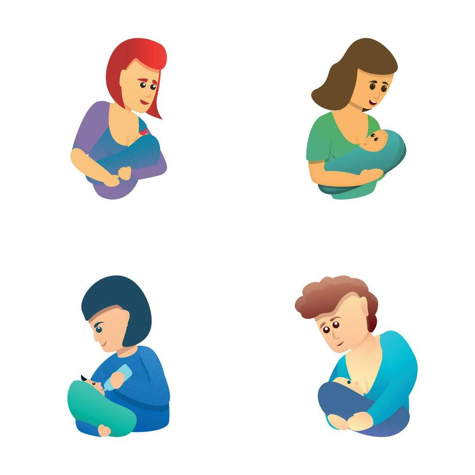 maternidade ícones conjunto desenho animado vetor. mãe e recém-nascido bebê vetor