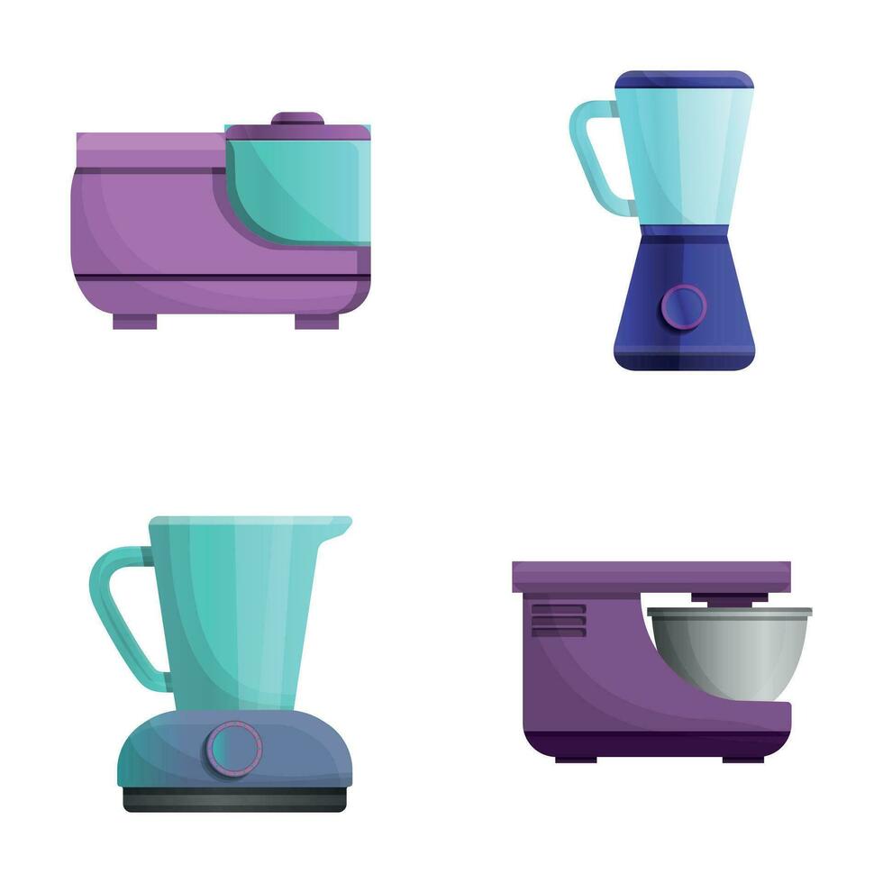 cozinha equipamento ícones conjunto desenho animado vetor. cozinha utensílio vetor