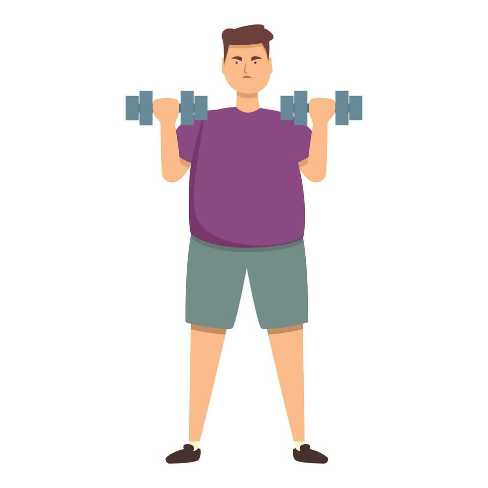 Academia homem exercício ícone desenho animado vetor. gordo pessoa exercite-se vetor