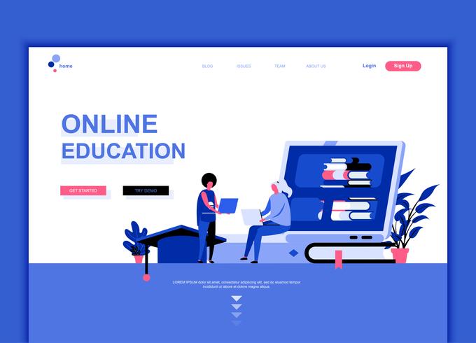 Conceito de modelo de design moderno web página plana de educação on-line vetor