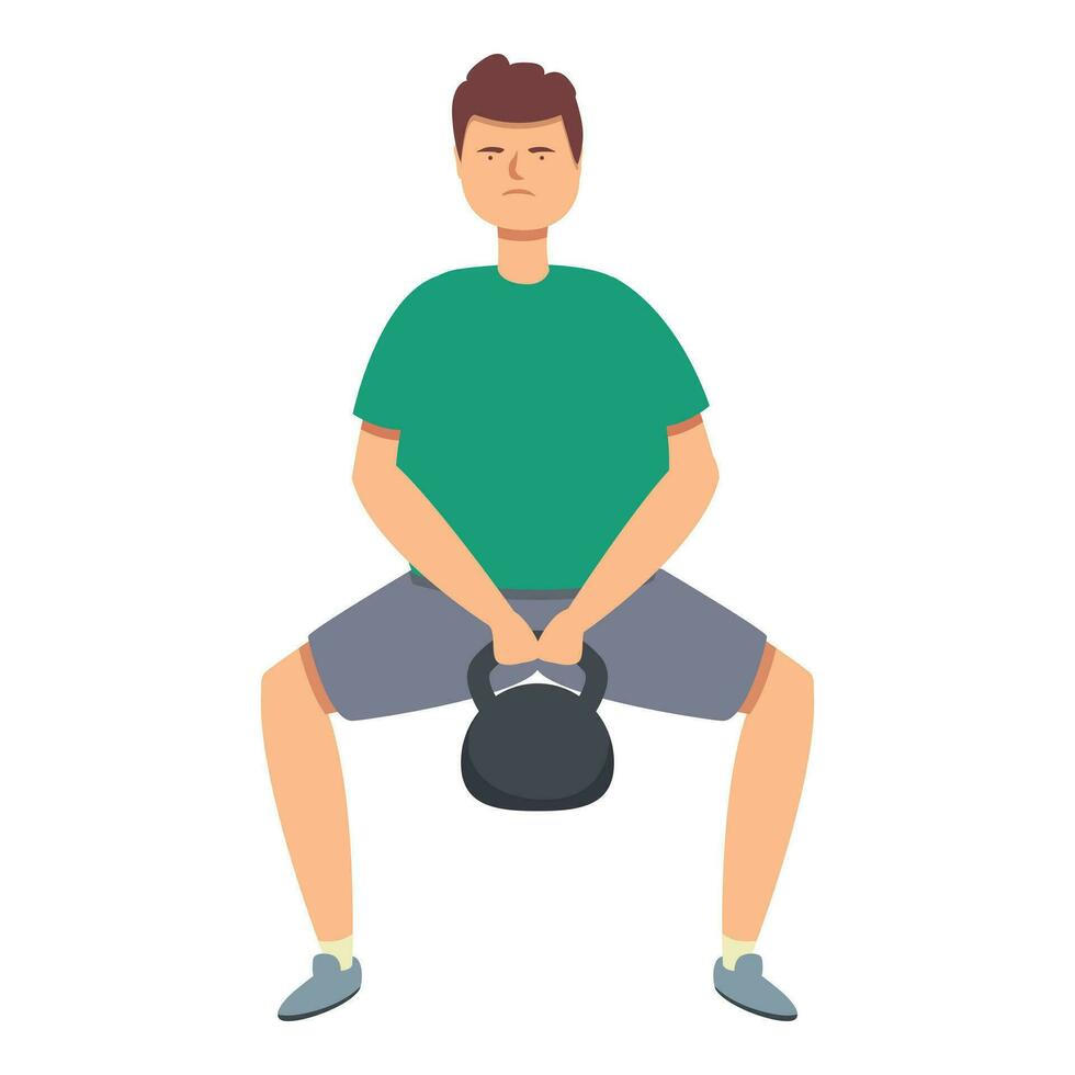 gordo homem kettlebell exercício ícone desenho animado vetor. fino corpo exercite-se vetor