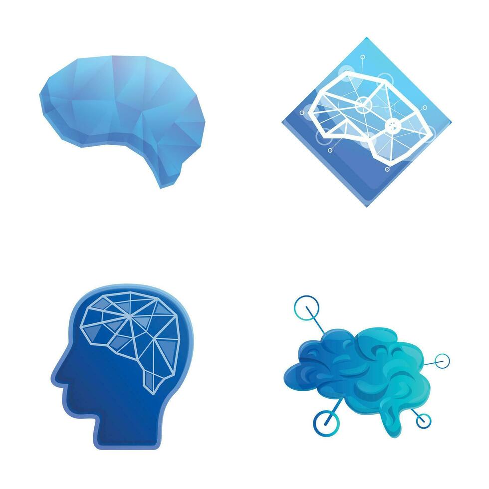 inteligência conceito ícones conjunto desenho animado vetor. simbólico circuitos dentro humano cérebro vetor