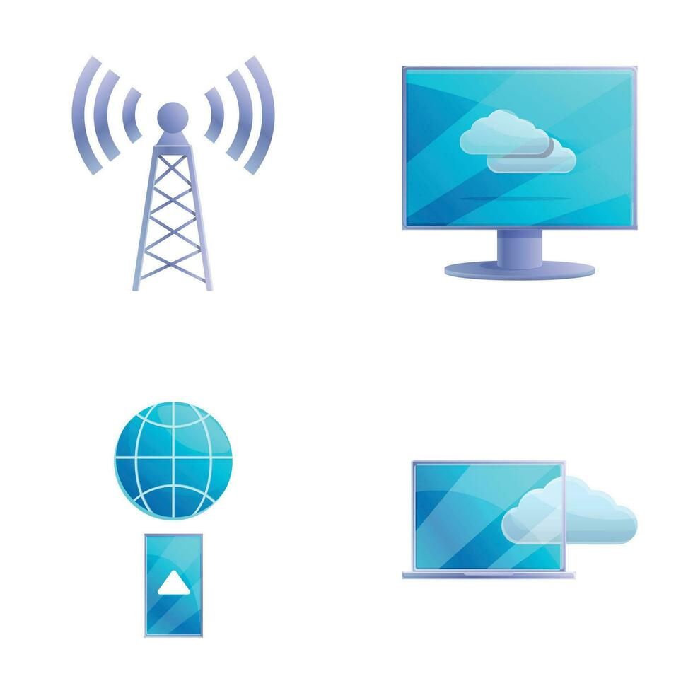 sem fio comunicação ícones conjunto desenho animado vetor. vários comunicação dispositivo vetor