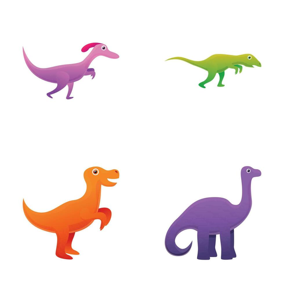 fofa dinossauro ícones conjunto desenho animado vetor. vários pequeno dinossauro vetor