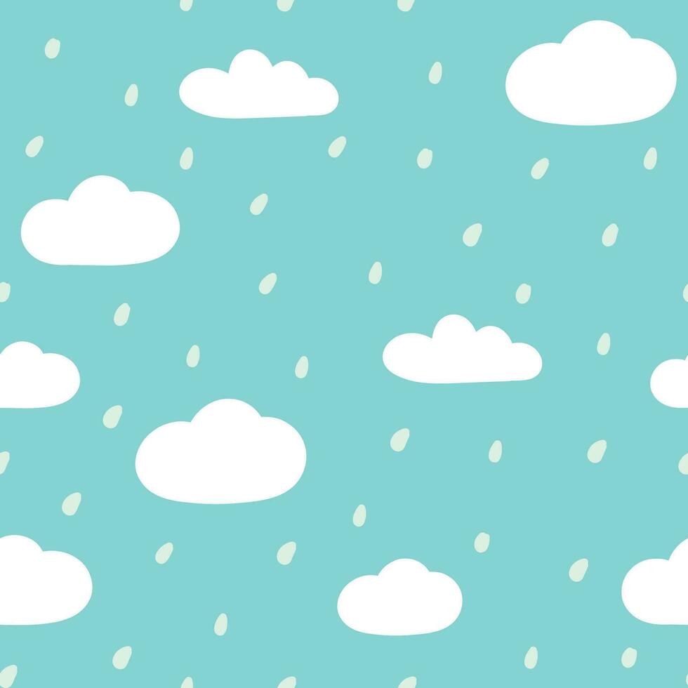 desatado padronizar do fofa nuvem com chuva em céu background.minimal estilo.chuvoso temporada.mão desenhado desenho animado.pastel.kawaii.vetor.ilustração.ilustrador. vetor