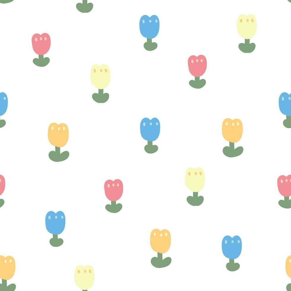 desatado padronizar do fofa flor pastel em branco background.minimal estilo.floral.natureza.primavera temporada.cartão.kawaii.vetor.ilustração.ilustrador. vetor