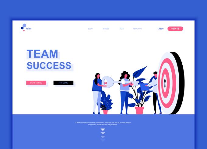 Conceito de modelo de design moderno web página plana do sucesso da equipe vetor