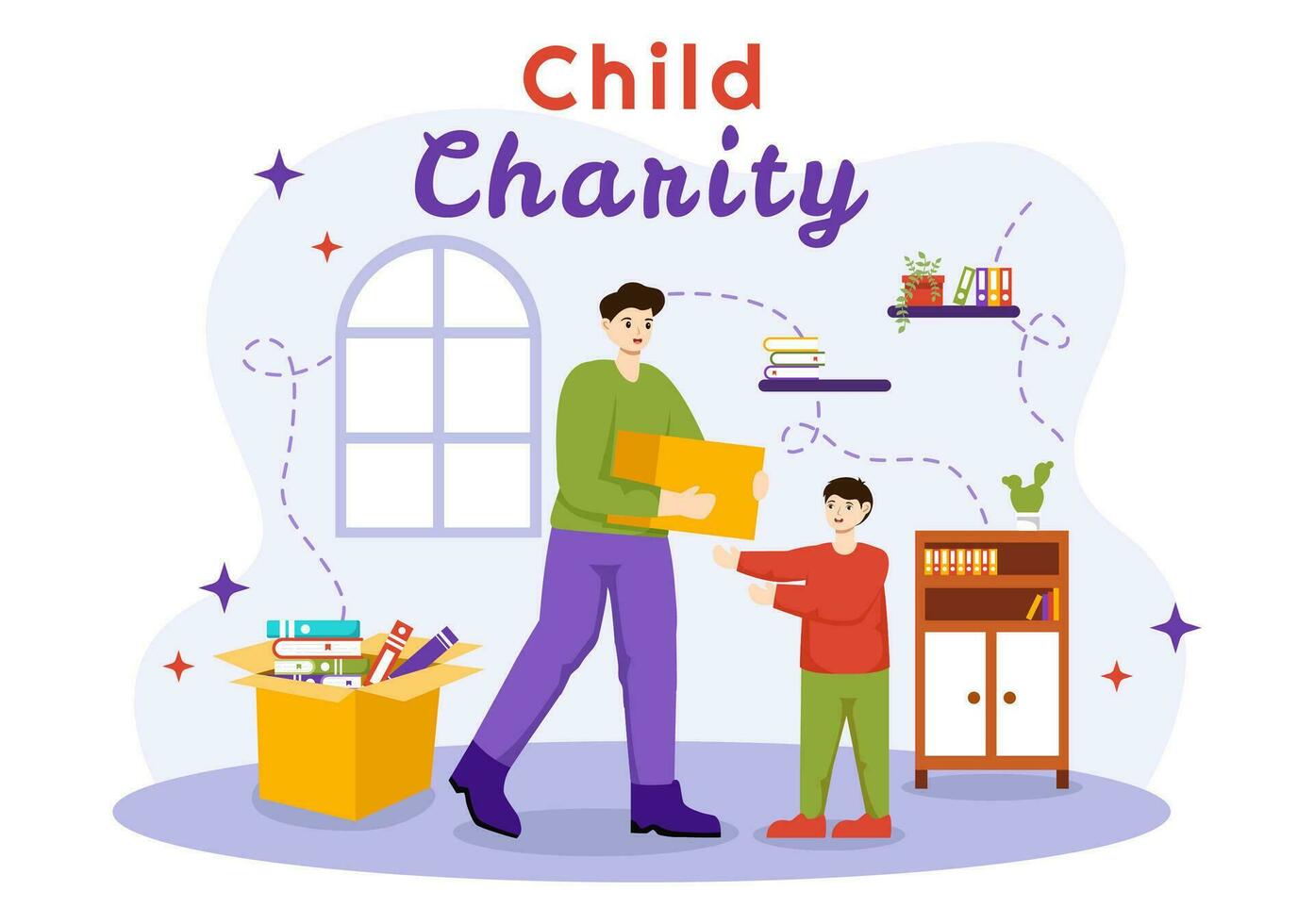 criança caridade vetor ilustração do caridoso Apoio, suporte e proteção do crianças com brinquedo doação caixas, Comida e medicações humanitário ajuda