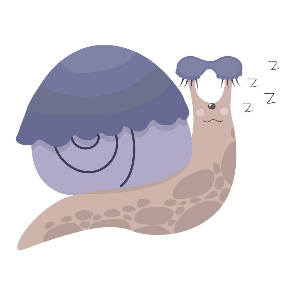 fofa desenho animado Caracol dorme debaixo uma cobertor. vetor ilustração isolado em branco fundo.