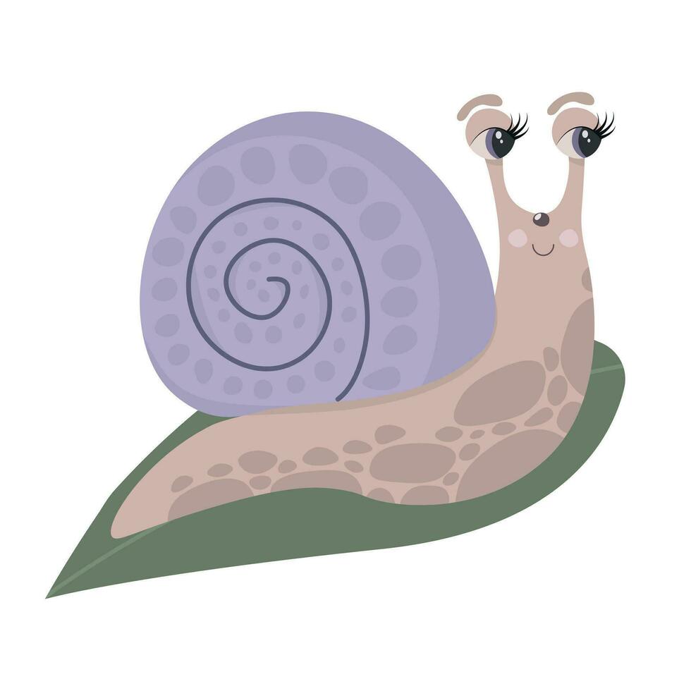 uma desenho animado Caracol com grande olhos e uma roxa Concha vetor