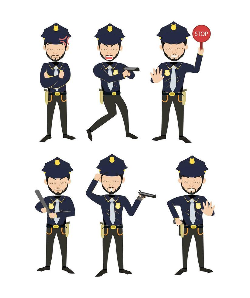 disfarçado vigilância - ilustrações do policiais dentro furtivo poses vestindo Preto uniformes vetor