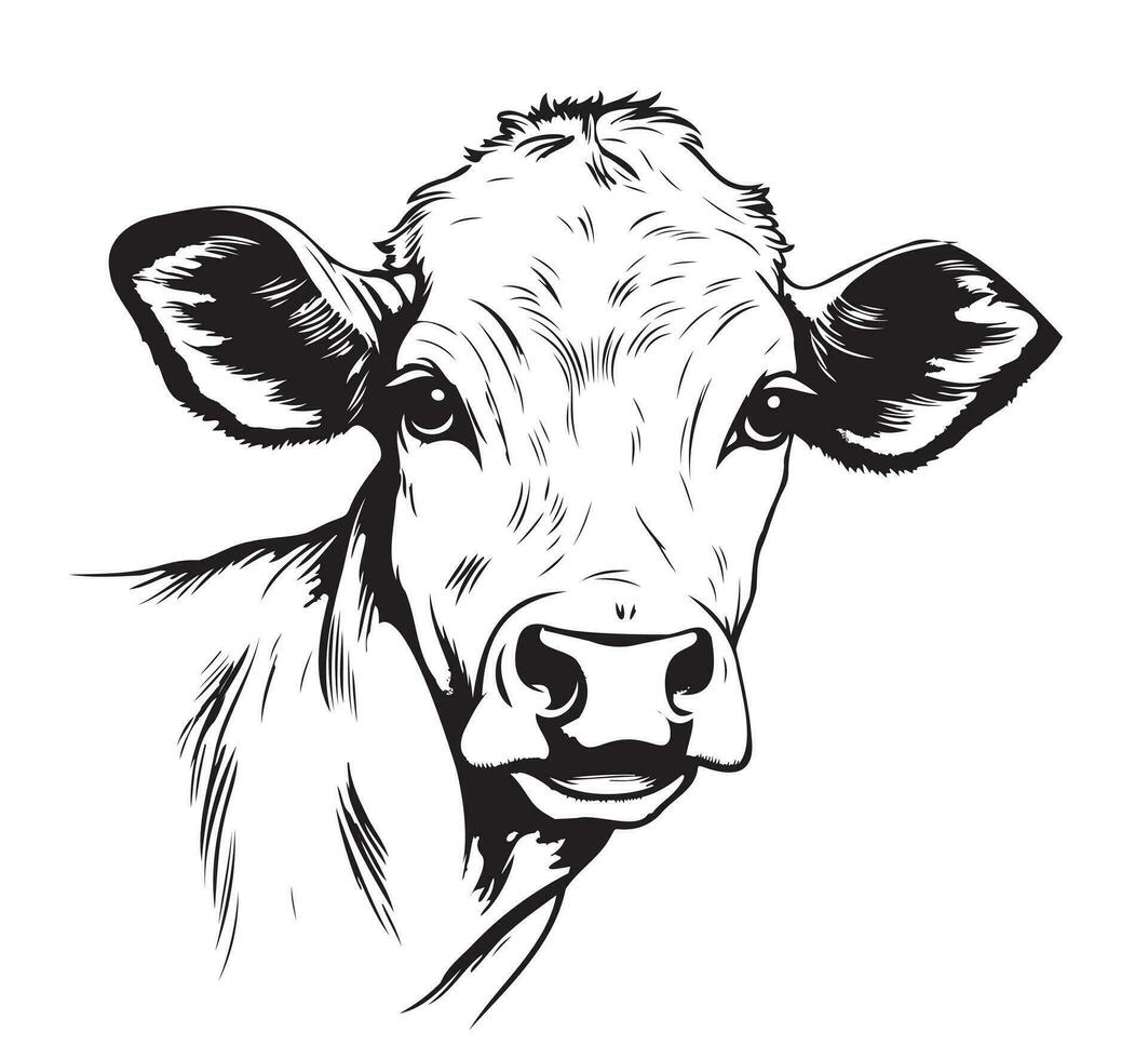 vaca retrato esboço mão desenhado agricultura e gado Reprodução vetor ilustração.