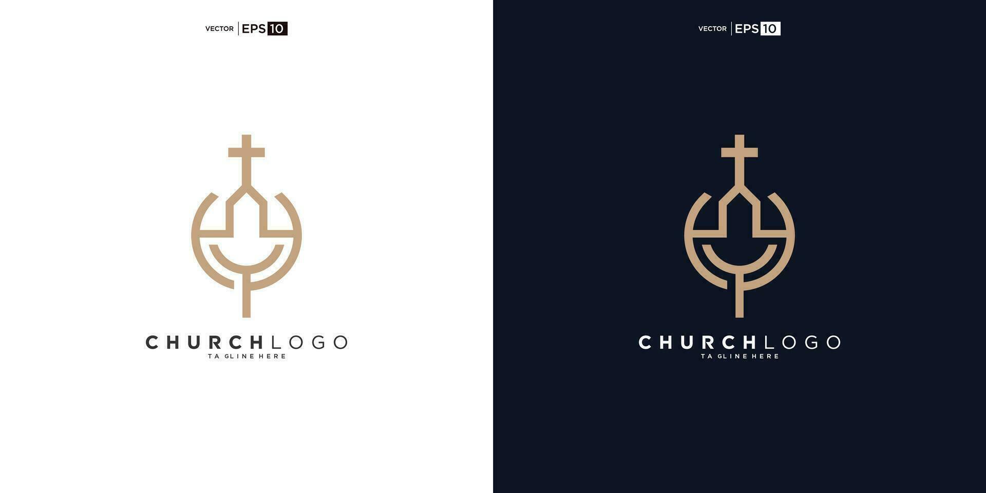 folha crescimento e Igreja linha estilo logotipo vetor Projeto