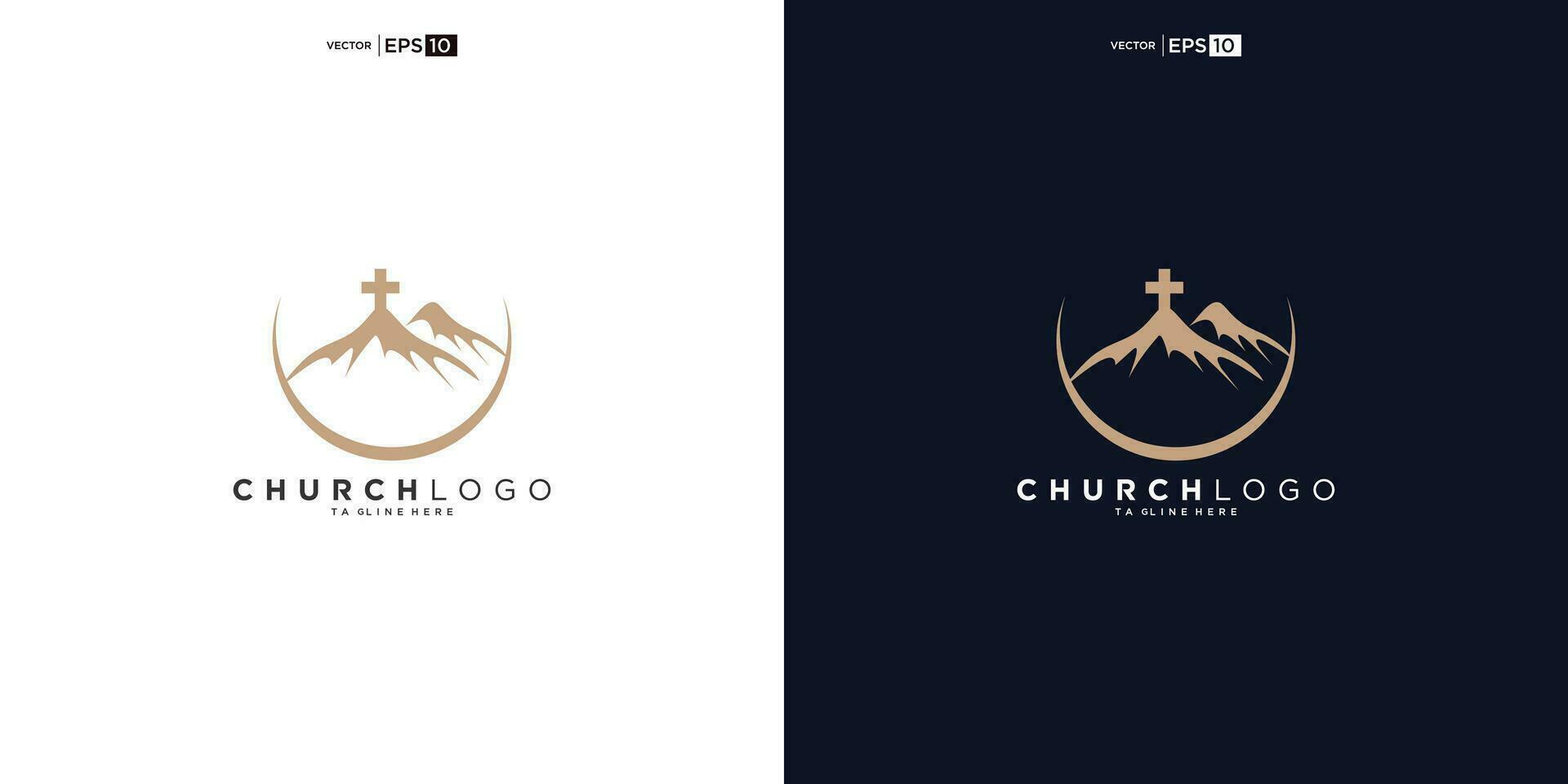 Igreja logotipo desenhos com montanha, minimalista logotipo. pessoas Igreja vetor logotipo Projeto modelo