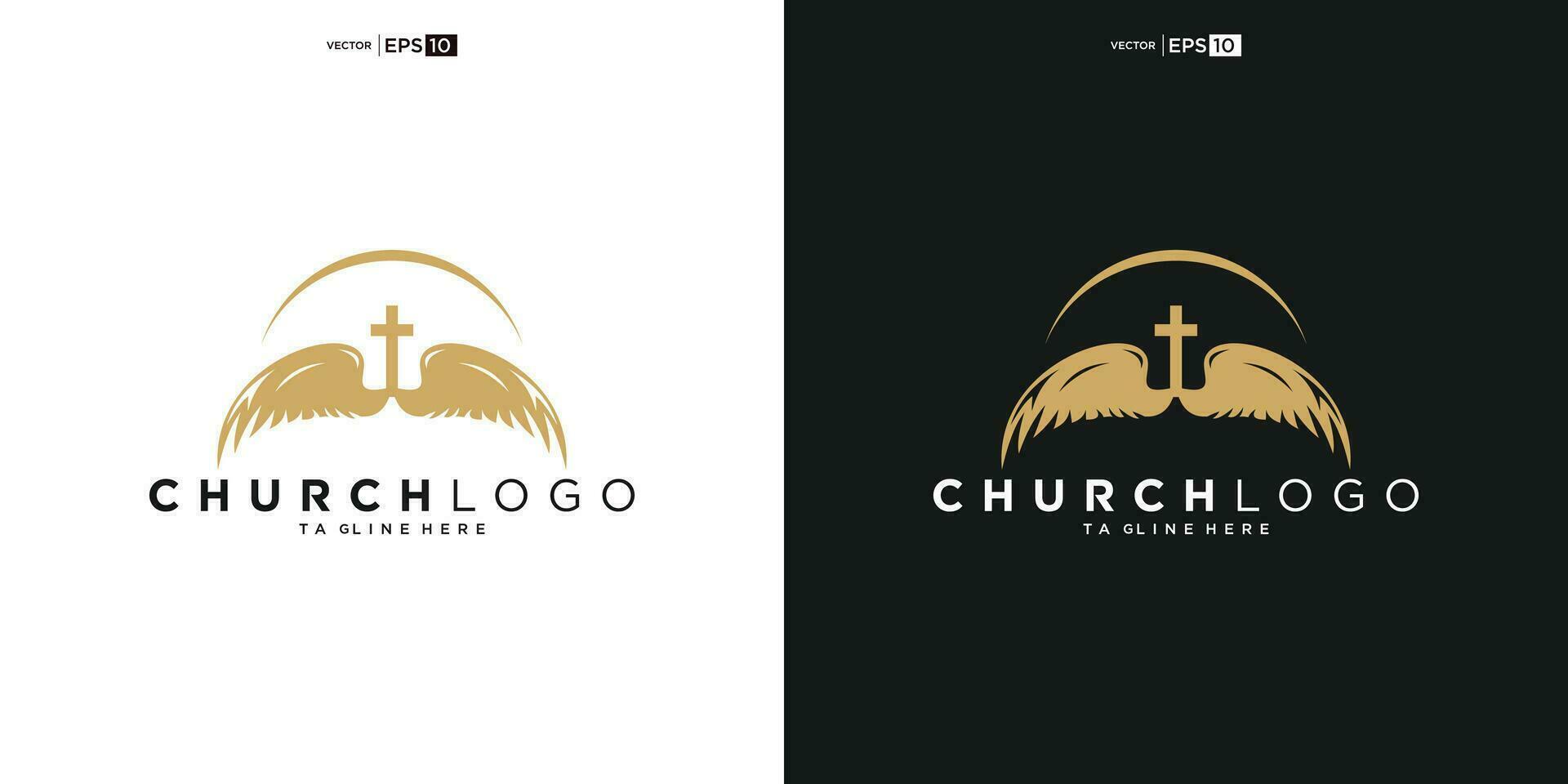 Igreja logotipo. Bíblia, Jesus' Cruz e anjo asas. asas Igreja logotipo Projeto ícone. vetor