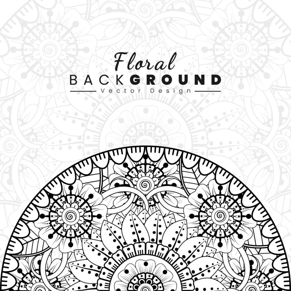 fundo com flores mehndi. linhas pretas sobre fundo branco. modelo de banner ou cartão vetor