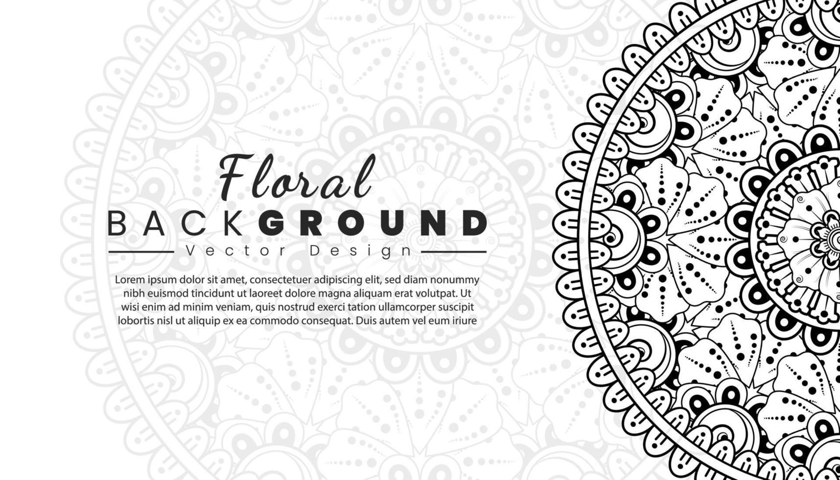 fundo com flores mehndi. linhas pretas sobre fundo branco. modelo de banner ou cartão vetor