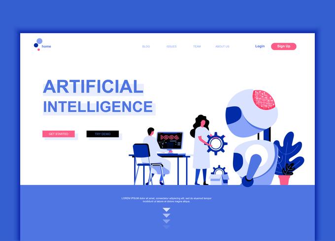 Conceito de modelo de design moderno web página plana de inteligência artificial vetor