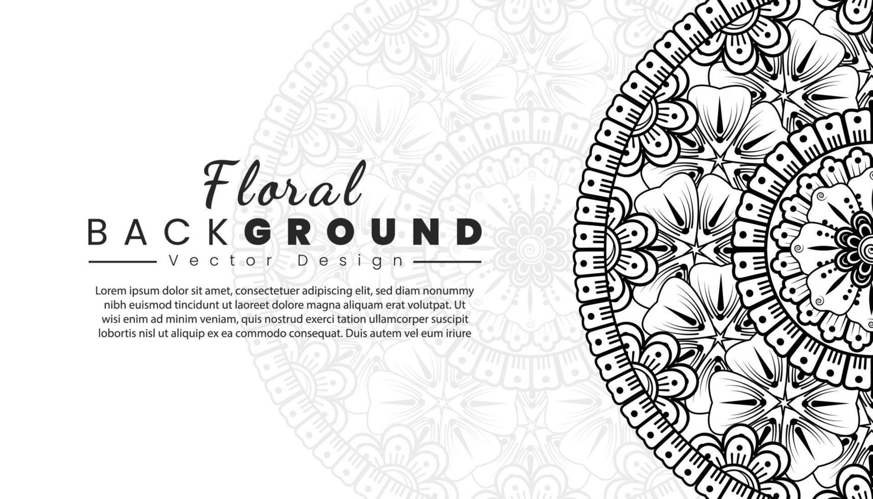 fundo com flores mehndi. linhas pretas sobre fundo branco. modelo de banner ou cartão vetor