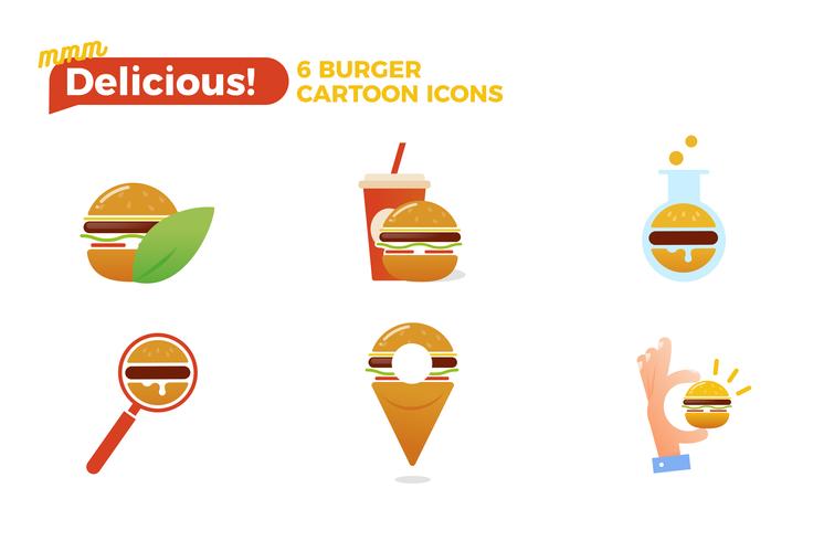 Conjunto de ícones dos desenhos animados de hambúrguer. Conceito de logotipo de entrega de fast food. Ilustração vetorial vetor