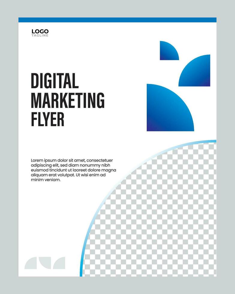 digital marketing folheto modelo com azul e branco formas vetor
