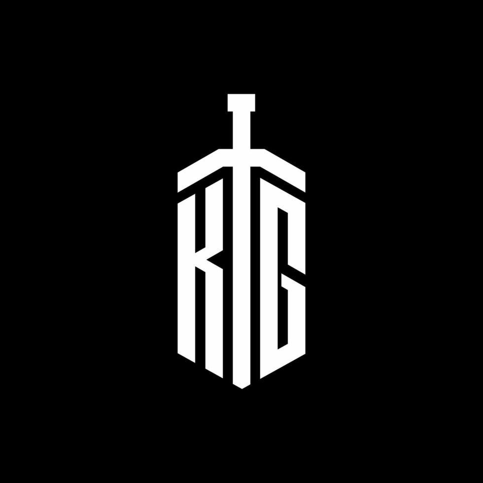 kg logotipo monograma com modelo de design de fita de elemento espada vetor