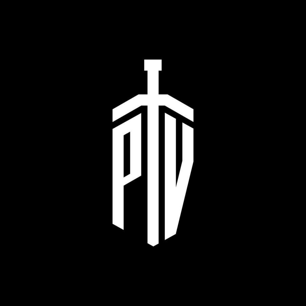Monograma de logotipo pv com modelo de design de fita de elemento espada vetor