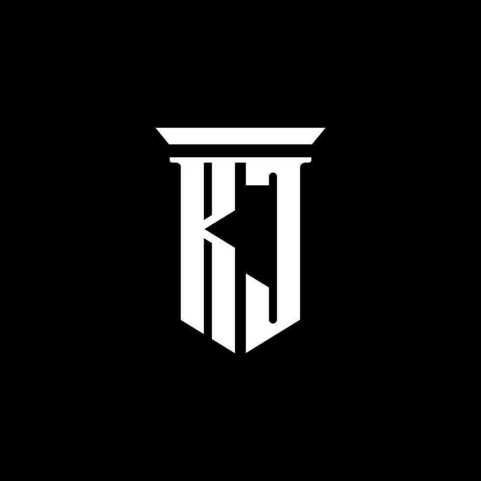 Logotipo do monograma kj com o estilo do emblema isolado em fundo preto vetor