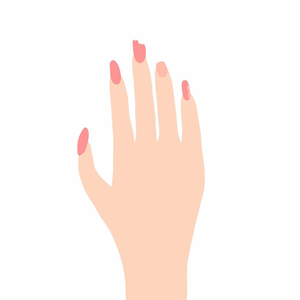 unhas quebradiças, mão feminina com unhas quebradas finas. ilustração vetorial, doodle desenhado à mão. vetor