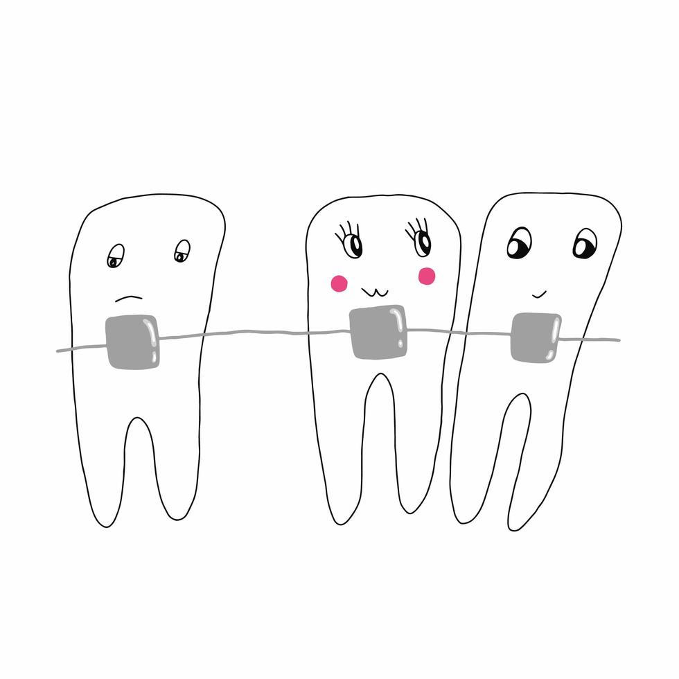 ilustração de desenho vetorial de aparelho dentário bonito, desenhado à mão, doodle vetor