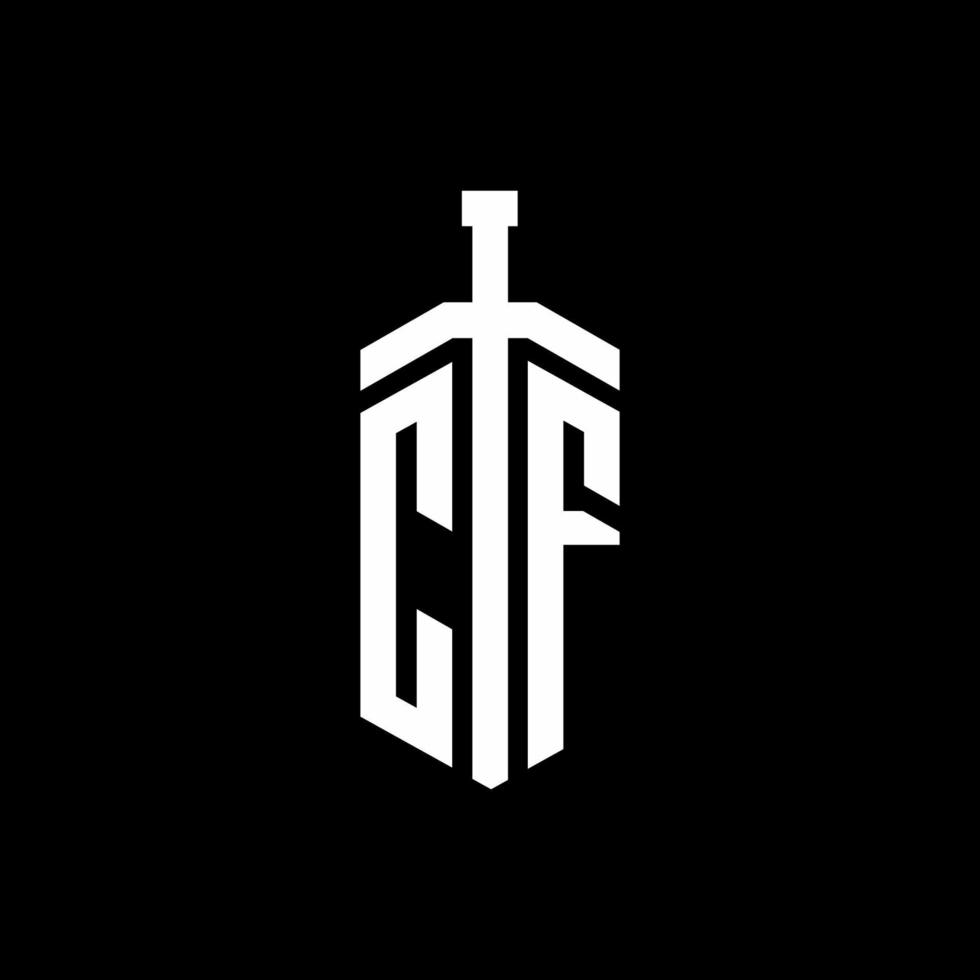 Monograma do logotipo da cf com modelo de design de fita de elemento espada vetor