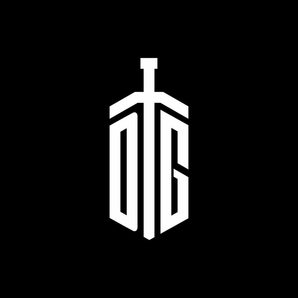 Monograma de logotipo dg com modelo de design de fita de elemento espada vetor