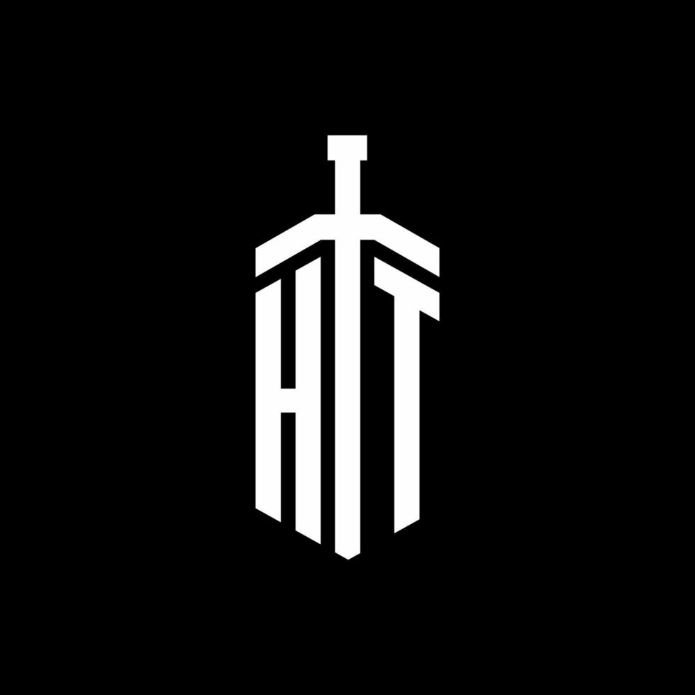 Monograma de logotipo ht com modelo de design de fita de elemento espada vetor