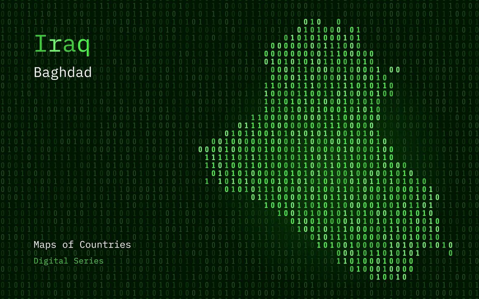 Iraque mapa mostrando dentro binário código padronizar. matriz números, zero, um. mundo países vetor mapas. digital Series