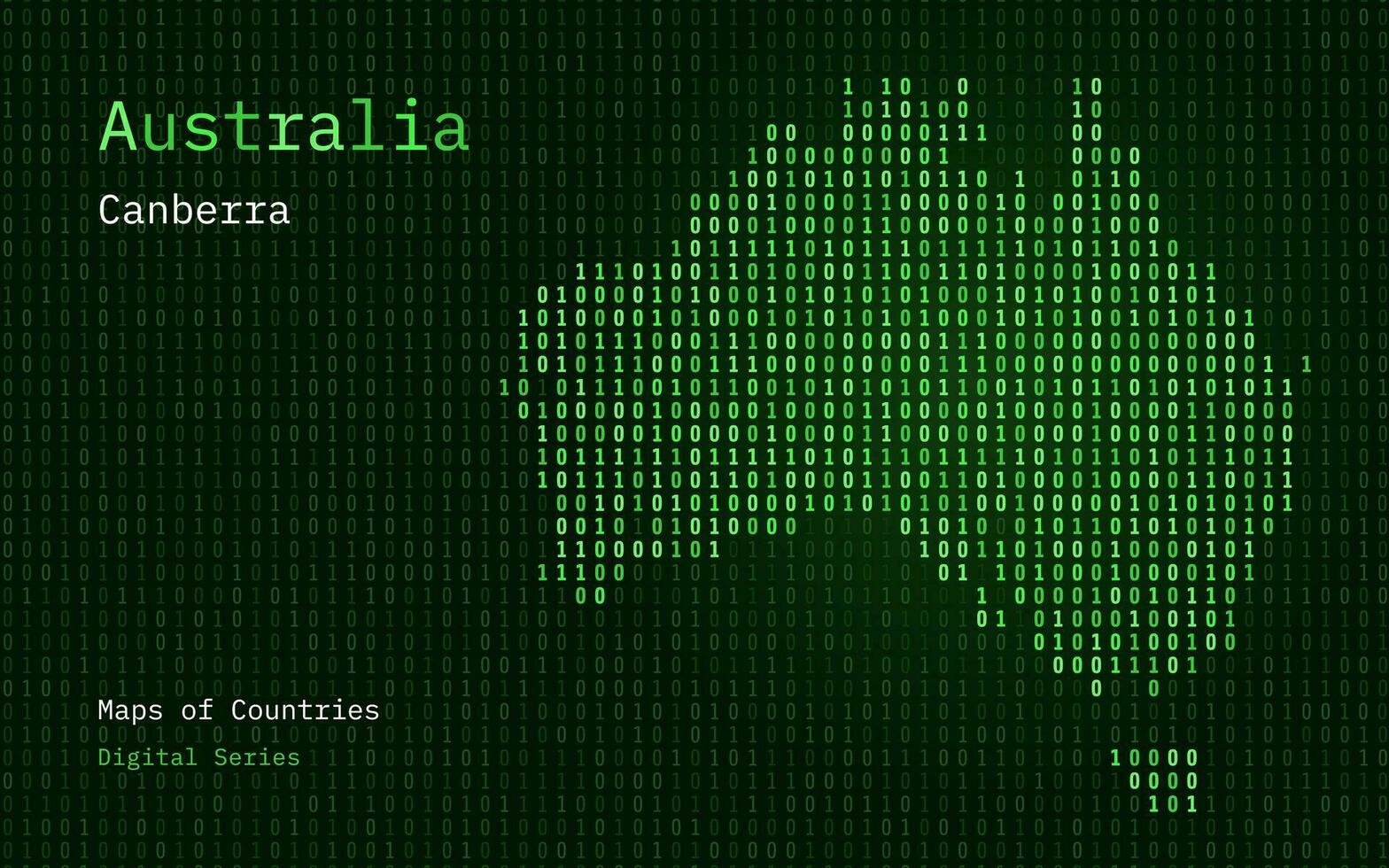 Austrália mapa mostrando dentro binário código padronizar. matriz números, zero, um. mundo países vetor mapas. digital Series