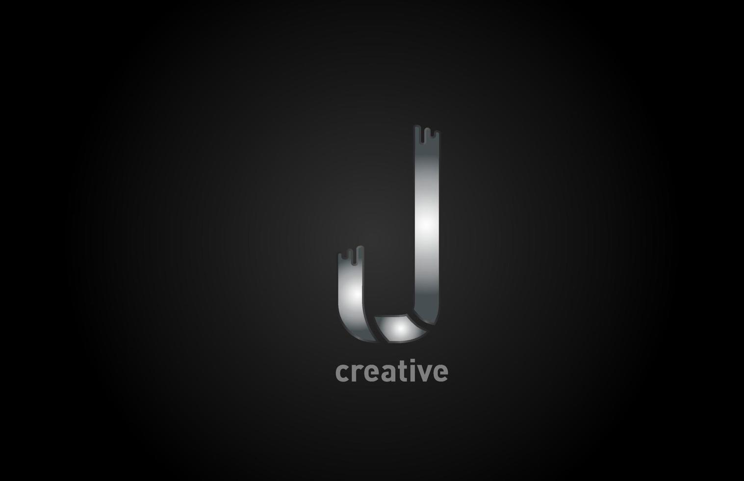 j ícone de design de logotipo de metal prata alfabeto letra para empresa e negócios vetor