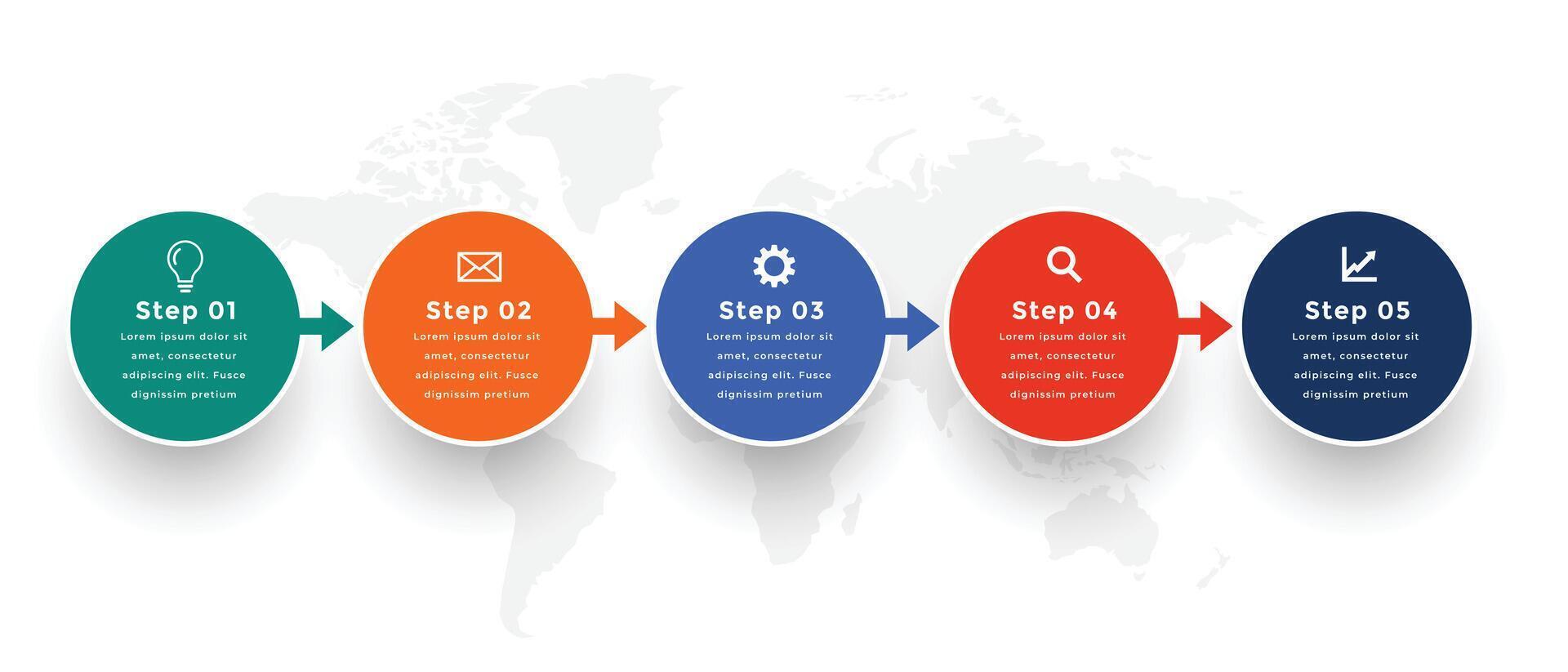 cinco passos direcional infográfico modelo Projeto vetor