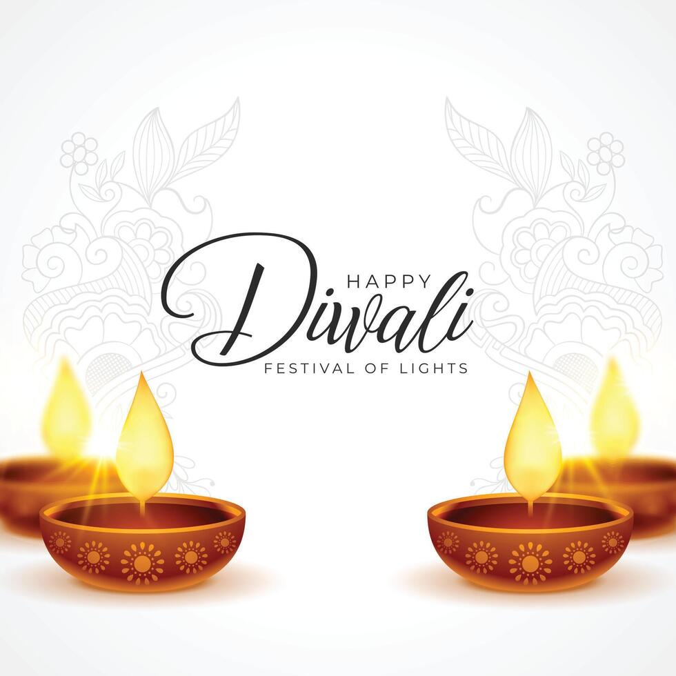 feliz diwali branco fundo com diya decoração vetor