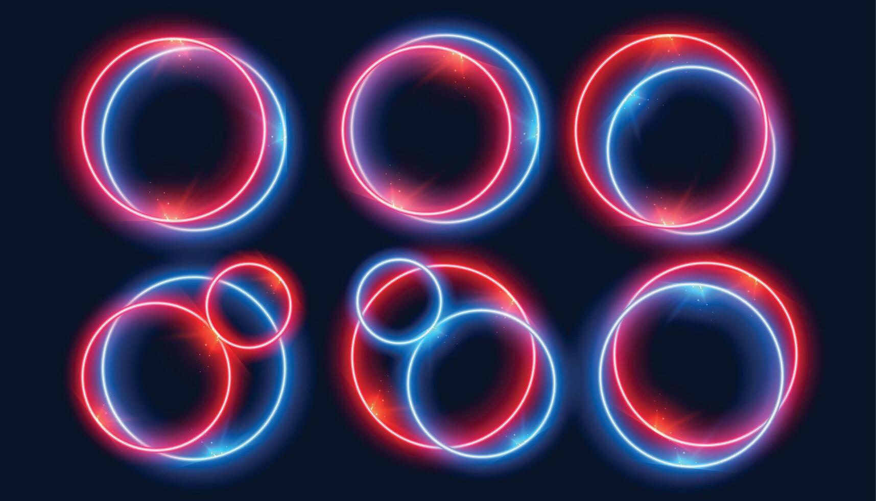 néon círculo quadros conjunto dentro vermelho e azul cores vetor