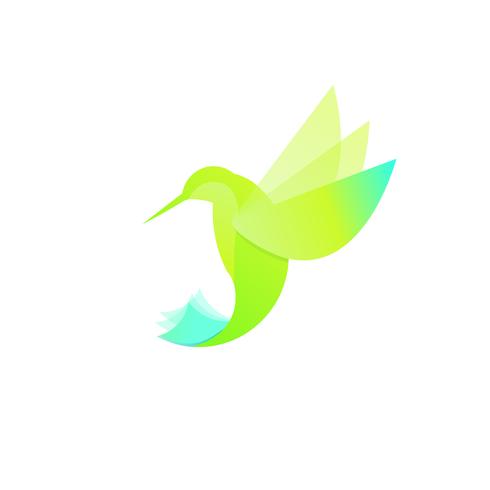 Logotipo do beija-flor. Ilustração de um violeta das espécies do pássaro Colibri. Vector plana desenho de uma mosca animal.