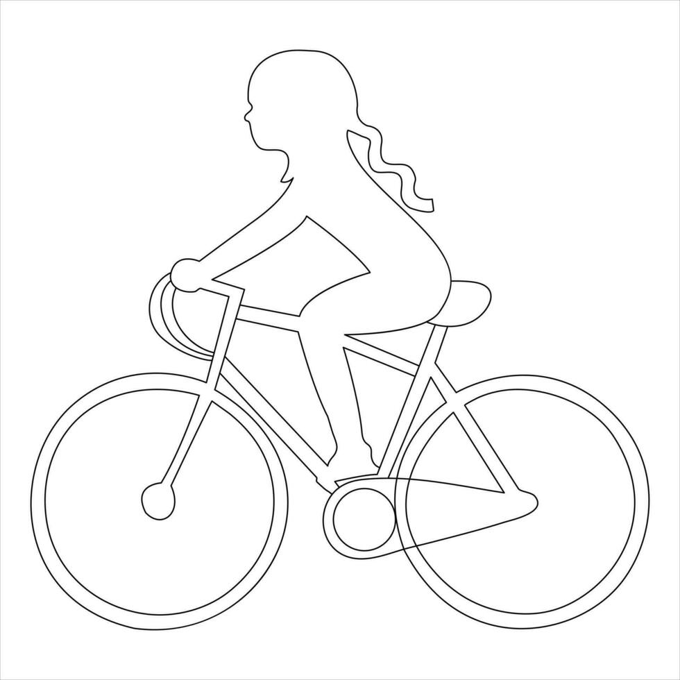 solteiro linha contínuo desenhando do clássico bicicleta e homem- mulher clássico bicicleta vetor ilustração